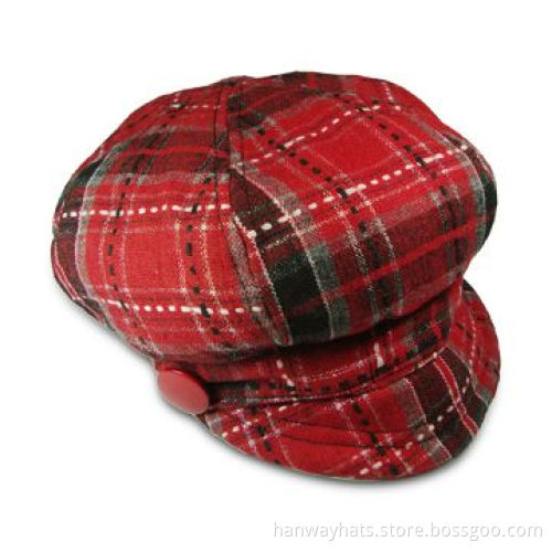Fashionable Ladies' Plaid Cap with Classic Design, Self-fabric Band and Button on the Crown